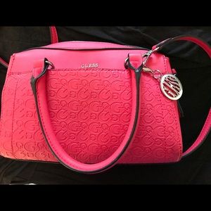 Guess purse-New-  bright red-leopard fabric inside